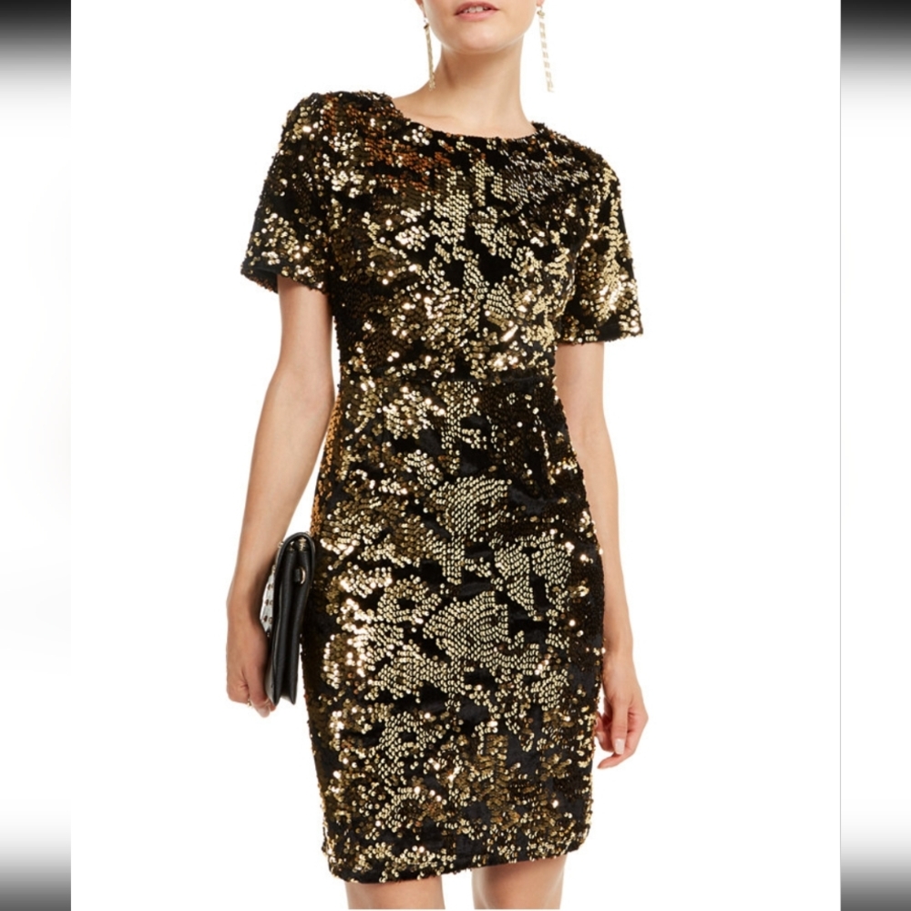 I.N.C. International Concepts Glitterati Black & Gold Sequin Dress, XL, NWT
